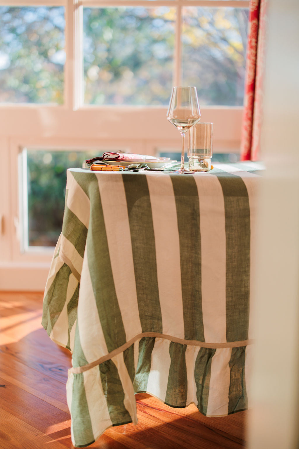 Sea Green Ruffle Stripe Tablecloth