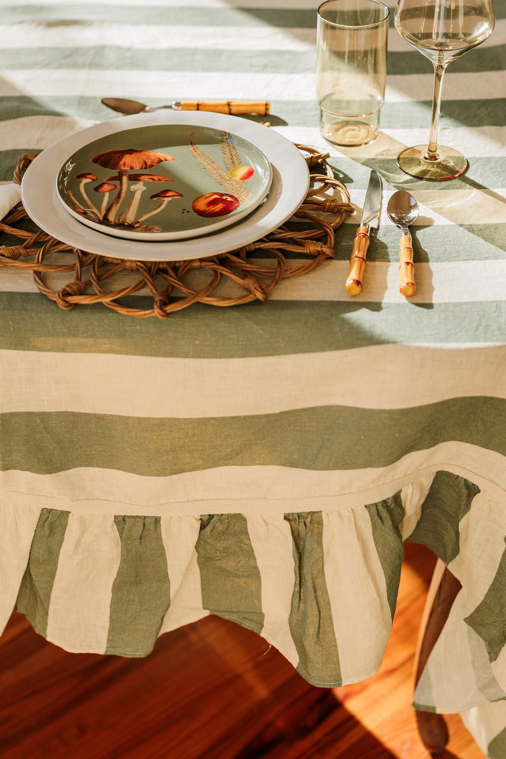 Sea Green Ruffle Stripe Tablecloth