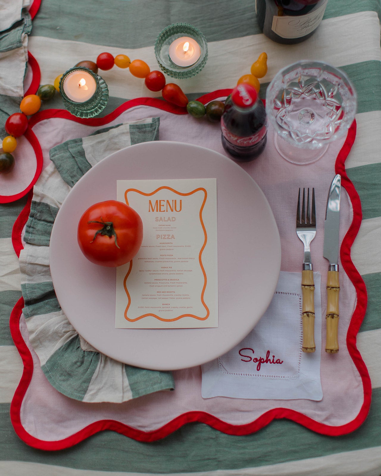 Sea Green Ruffle Stripe Tablecloth