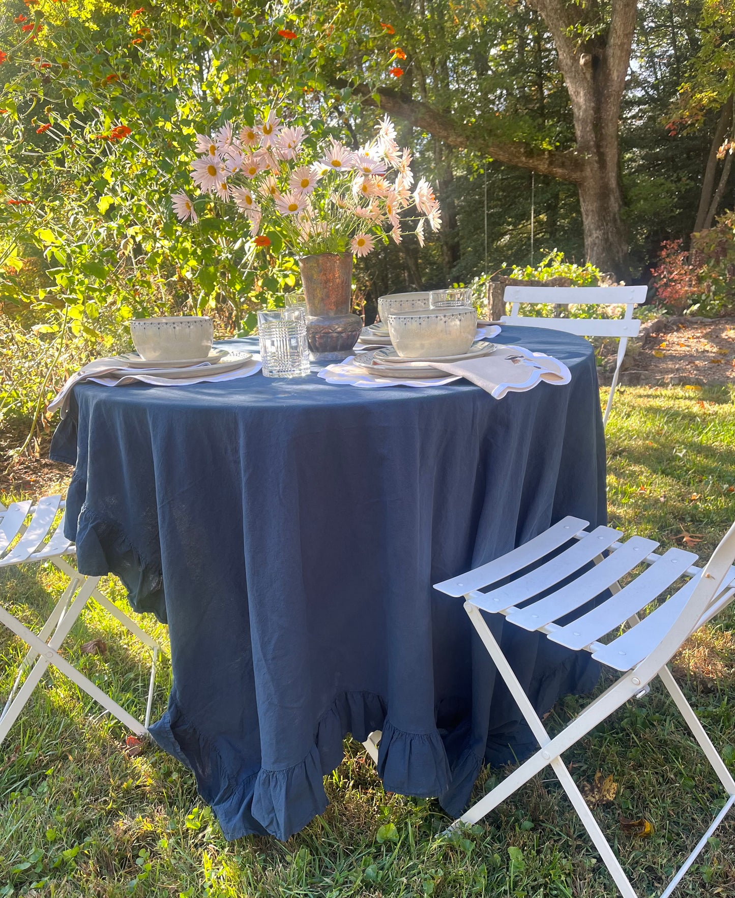 Navy Ruffle Tablecloth