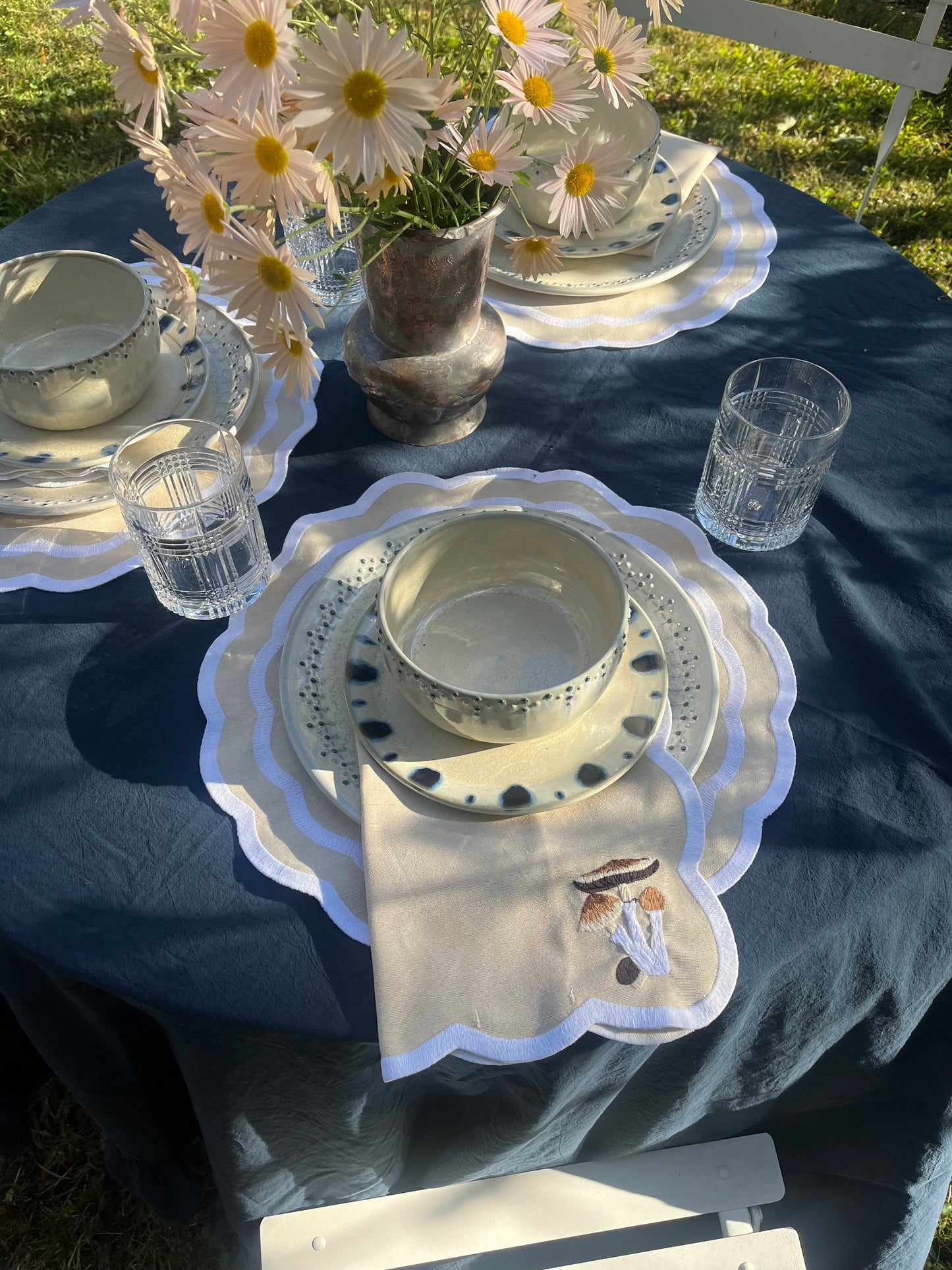 Navy Ruffle Tablecloth